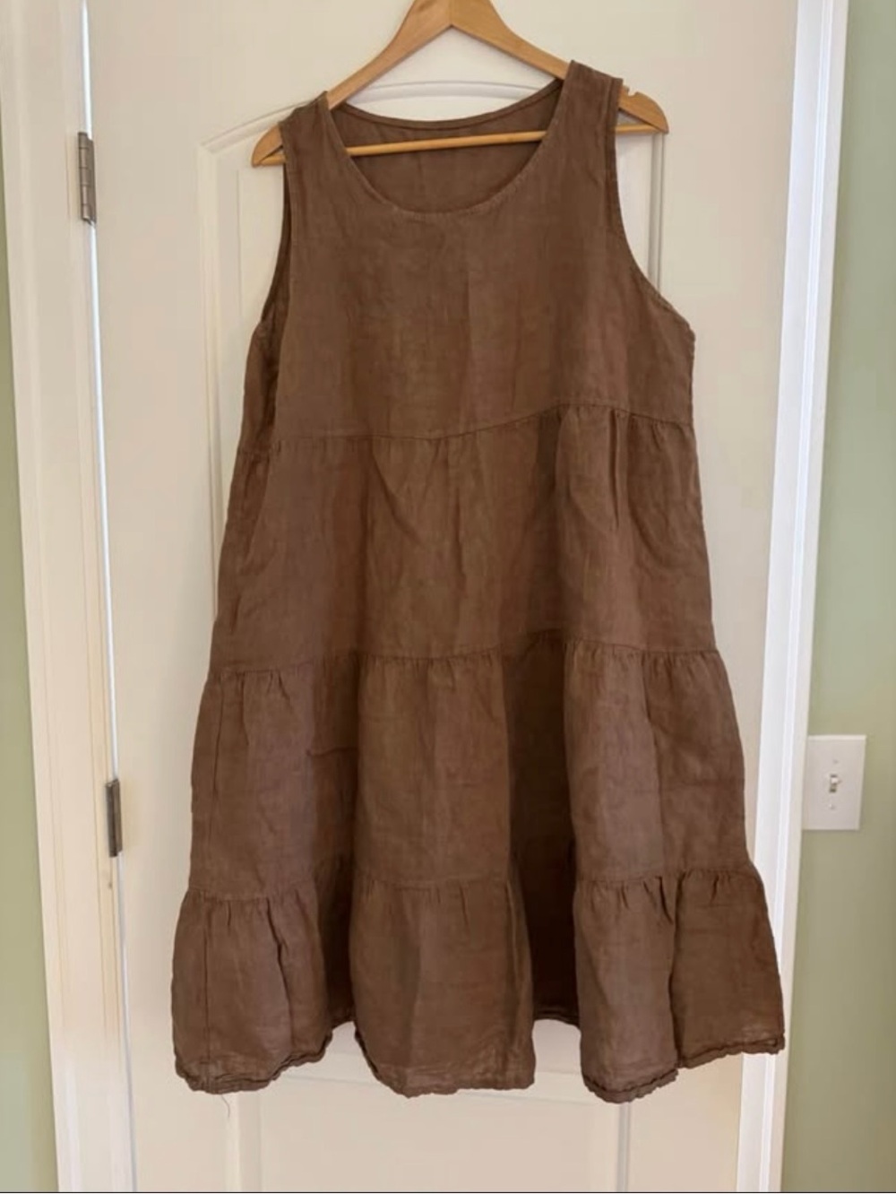 Tiered Linen A-Line Sundress in Brown
